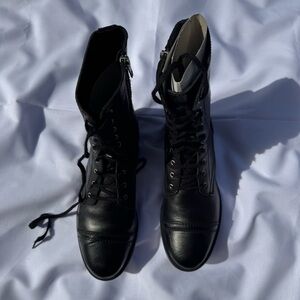 Black Leather Lace-Up Boots